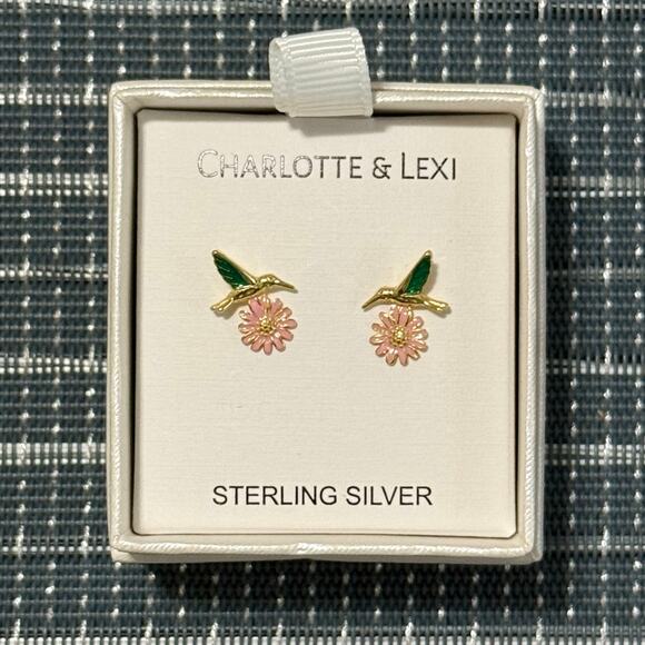 NEW | Charlotte & Lexi | Sterling Silver Hummingbird & Flower Stud Earrings - Picture 1 of 3